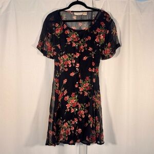 Chelsea Girl Vintage Floral Print Dress w/ Lace-Up Back